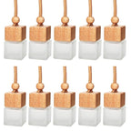 8ml Car Hanging Perfume Air Freshener Diffuser,Empty Frosted Glass Perfume Vials Diffuser,Thick Square Ornament Fragrance Container With Wooden Caps & Hanging String,FREE Funnel,Dropper-Pack of 10