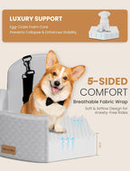 Dog Car Seat for Small/Medium Dogs, Elevated Dog Booster Seat Memory Foam Puppy Car Seat with Washable Cover, Travel Safety Pet Seat for Car with Storage Pockets Up to 35 lbs (Grey)