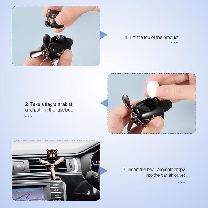 LUTER Bear Air Vent Clip, Bear Car Air Freshener Cute Car Diffuser Rotating Decorations Interior Aesthetic Car Air Freshener Propeller Vent Clip for Women Men