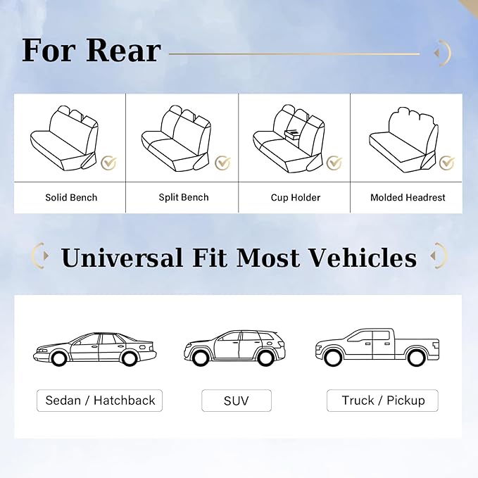 Coverado Automotive Seat Covers, Back Car Seat Cover, Rear Seat Cover, 3-Pieces Luxury Car Seat Cushion, Beige Seat Cover Seat Protector Universal Fit Most Cars