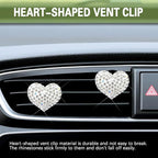 2PCS Bling Heart Air Vent Clips, Heart Car Accessories, Bling Heart Charm Air Conditioning Outlet Clip, Car Interior Decor Air Fresheners Vent Clips Universal Fit for Women and Girls (White)