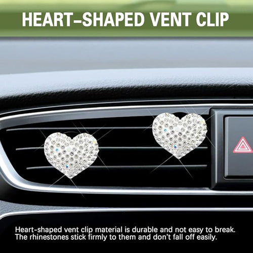 2PCS Bling Heart Air Vent Clips, Heart Car Accessories, Bling Heart Charm Air Conditioning Outlet Clip, Car Interior Decor Air Fresheners Vent Clips Universal Fit for Women and Girls (White)