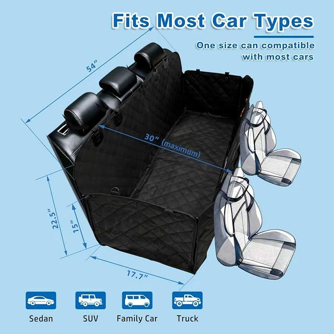 Dog Car Seat Cover for Back Seat - Waterproof and Anti-Slip Car Dog Seat Cover, with Hammock Design for Safe and Comfortable Travel, Suitable for Most Cars Trucks SUVs