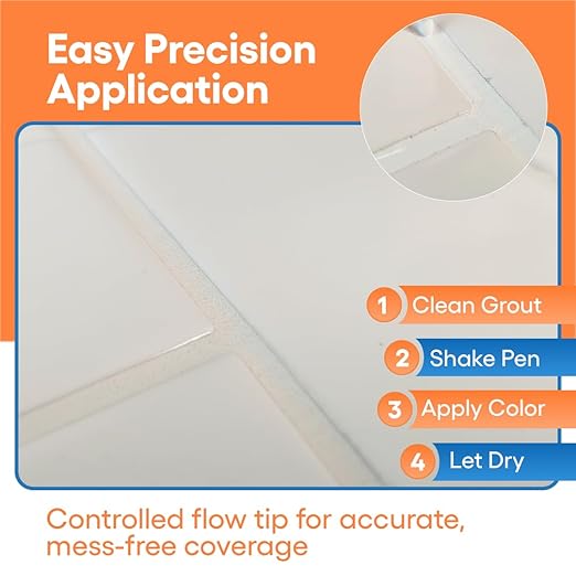 White Grout Paint Pen Tile Grout Colorant & Sealer Marker, Quick-Dry, Ideal for Bathroom, Shower, Kitchen Tiles Restores Grout Lines, 3 Adjustable Tips (2-3 mm) 2 Pack