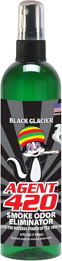 Agent 420-4 oz Smoke Odor Destroying Spray for Eliminating Smoke, Cigarette or Most Unwanted Odors in Your House, Car or Apartment, Freshen Up The Place Black Glacier