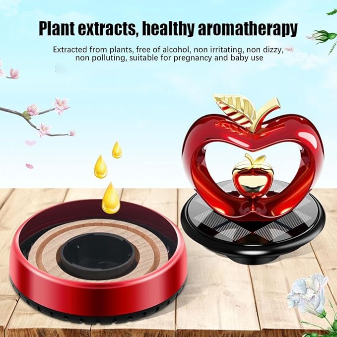 Solar Car Air Freshener,Love Apple Shape Rotating Car Aromatherapy Diffuser Interior Decoration for Valentine's Day,Long Lasting Fragrance Perfume Car Accessories