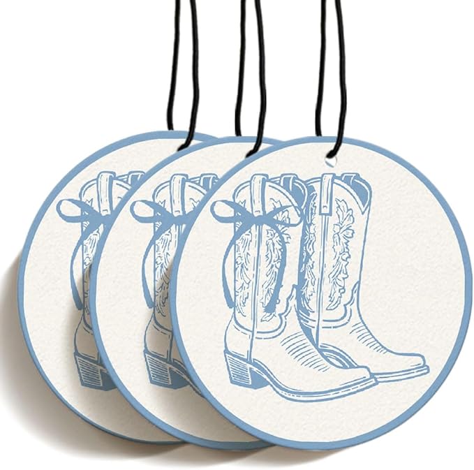 Blue Western Car Accessories Interior Preppy Cowgirl Boots Car Air Freshener Hanging 3Pcs, Cute Bow Boots Car Decor Cute Air Freshener for Women Girls(Black I)