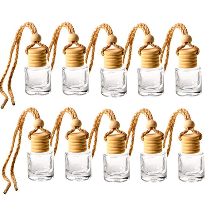 ConStore 10pcs Car Hanging Glass Pendant Perfume Aromatherapy Bottle Refillable Hanging Diffuser Air Fresher Ornament Vials