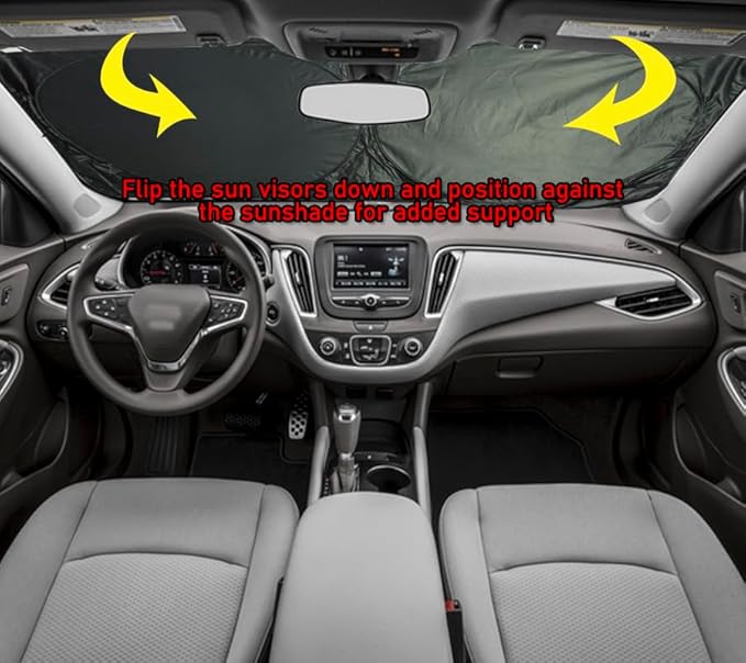 Gven Truck Windshield Sun Shade for Car Windshield Cover Interior Front Window Shades Sun Visor Protector Blocks UV Rays Must-Have Truck Accessories for Pickup, SUV, Sedan, Van, Bonneville (Red, XL)