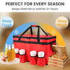 CIVJET Insulated Food Delivery Bag with 4 Cup Holders, XXX-Large Insulated Grocery Bags Keep Food Hot/Cold, Cooler Bags with Drink Carrier, Food Carrier Catering Bag, Commercial Food Warmers, Red