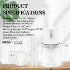 Ikeda Car Diffusers for Essential Oils,100ml Glass Car Essential Oil Diffuser, Smart Car Air Freshener Diffuser with 3 Adjustable Modes, Auto On/Off & 300mAH Battery Operated Car Aroma Diffuser, White
