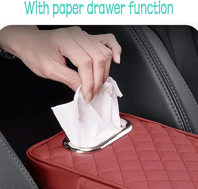Car Armrest Cover Leather Car Console Covers Box Pad with Pocket and Tissue Box Arm Rest Cover for Car for SUV Truck Sedan Vehicle (Grey)