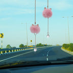 Car Mirror Hanging Accessories for Women, Car Air Fresheners Essential Oil Diffuser Pink Plush Ball with Bling Rhinestone Car Charm Cute Interior Decor (Pink)