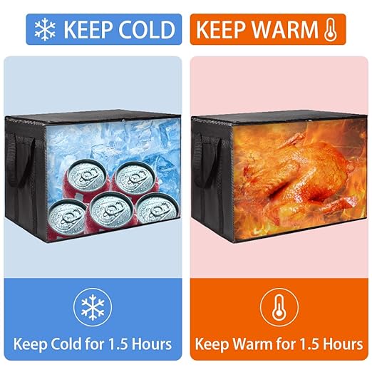 CIVJET 2-Pack Insulated Food Delivery Bag with Hard Bottom, XXX-Large Commercial Food Warmer, Insulated Reusable Grocery Cooler/Hot Bags, Tote Bag for Shopping/Travel, Black