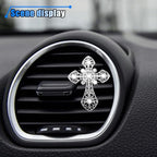 Bling Car Dashboard Air Vent Trim Clips, Crystal Rhinestone Air Vent Clips, Car Interior Decoration Accessories, Cross Air Conditioning Outlet Clip for Women Girls (Silver, 1PCS)