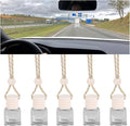 5PCS Hanging Car Air Freshener, 8 ml Oil Diffuser Perfume Aromatherapy Pendant Empty Glass Bottle, Fragrance Ornament with Vent Clip Wooden Cap and Rope, Auto Interior Decoration (Square)
