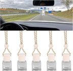 5PCS Hanging Car Air Freshener, 8 ml Oil Diffuser Perfume Aromatherapy Pendant Empty Glass Bottle, Fragrance Ornament with Vent Clip Wooden Cap and Rope, Auto Interior Decoration (Square)