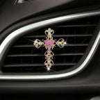 2 Pack Car Vent Clips,Crystal Cross and Heart Air Vent Clips,Bling Car Accessories for Women & Girls(Pink)