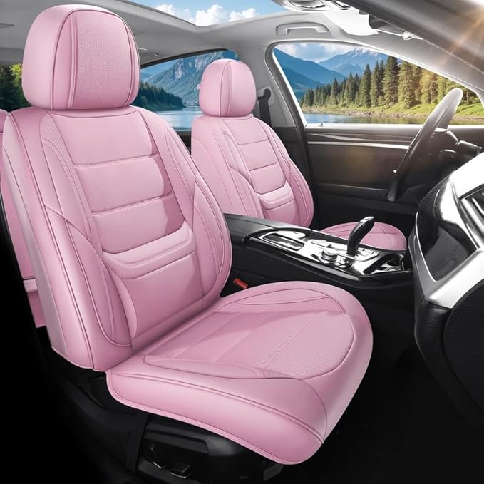 Car Seat Covers Full Set Custom Fit for Mercury Mountaineer 1997-2010 - Premium Leather with Lumbar Support, Breathable, Anti-Slip & Excellent Seating Experience (Pink, Full Set)
