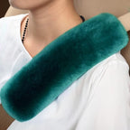 OGLAND Genuine Sheepskin Soft Fuzzy Car Seat Belt Pad,2 Pack Fluffy Seat Belt Cover for Shoulder Pad Neck Cushion Protector Car Accessories (Alpine Green)