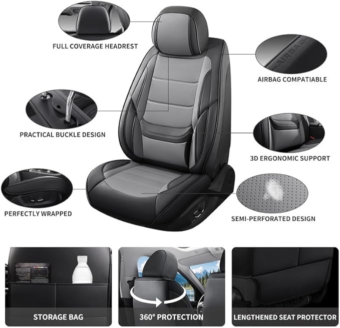 Car Seat Covers Custom Fit for Chevrolet/Chevy Colorado 2015-2026 , Premium Faux Leather Waterproof Car Seat Protectors with Lumbar Support, Breathable Anti-Slip Easy to install(Black&Gray,Full set)