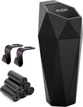 Ginsco Car Trash Can Cup Holder, Mini Car Trash Can with Lid, Car Accessories for Interior, Leakproof Small Trash Cup for Car, Home, Office, Bedroom with Additional 2 Hooks and 90pcs Trash Bags Black