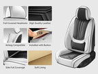 Car Seat Covers, Premium Leather Car Seat Covers, Waterproof and Breathable Seat Covers, Universal Car Seat Protector Fit for Cars, Trucks, SUVs, Pick-ups (Black & White, FullSet)