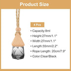 uxcell 4pcs Hanging Car Air Freshener Perfume Bottle, 8ml Pendant Empty Clear/Black Glass Essential Oil Aromatherapy Diffuser with Wooden Cap for Car Decor (Clear/Black, Rhombus)