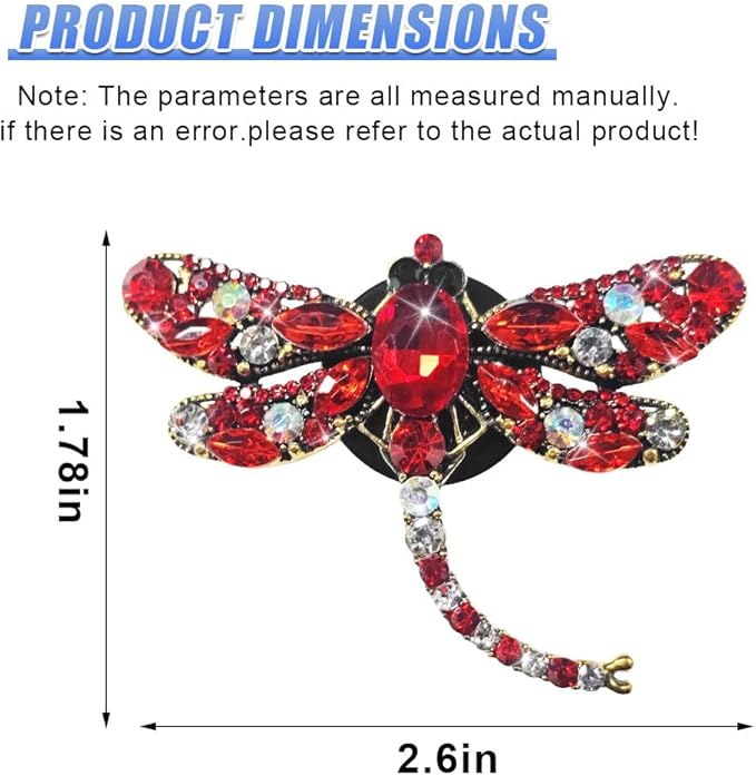 2PCS Bling Dragonfly Car Air Vent Clips, Crystal Rhinestone Car Air Conditioning Outlet Clip, Universal Cute Vehicle Interior Diffuser Decoration Accessories for Women(Red)