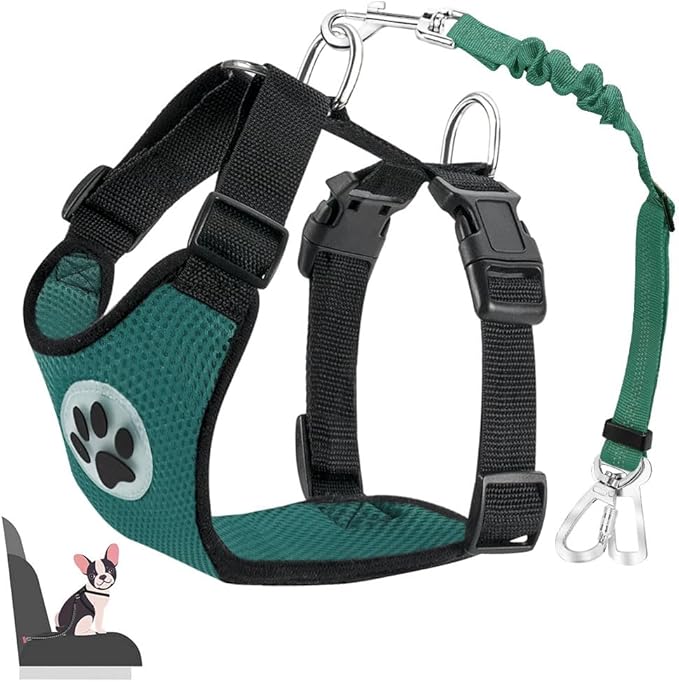 Lukovee Dog Seat Belt for Car, Adjustable Dog Car Harness for Large Medium Small Dogs, Soft Padded & Breathable Mesh Dog Seatbelt with Car Strap and Carabiner (Green,L)