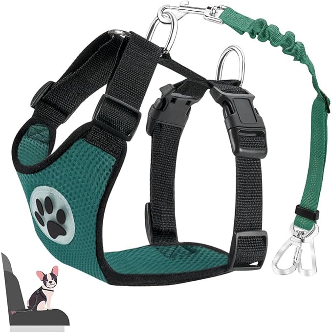 Lukovee Dog Seat Belt for Car, Adjustable Dog Car Harness for Large Medium Small Dogs, Soft Padded & Breathable Mesh Dog Seatbelt with Car Strap and Carabiner (Green,S)