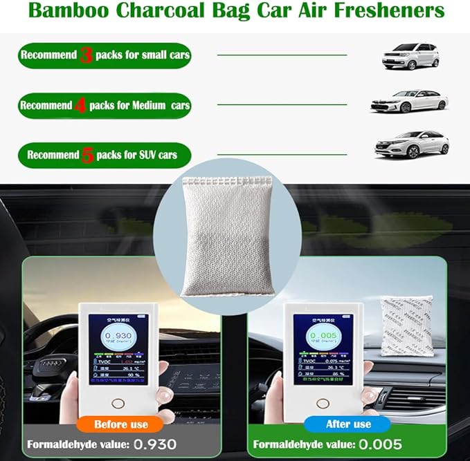 5Pack Activated Charcoal Odor Absorber Air Purifying Bag for Car, Closet, Shoe, Basement; Removes Odors and Moisture; Car Deodorizer Air Freshener; 50g/Pack Odor Eliminator for Home, Cars