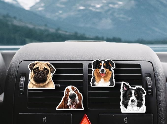 WIRESTER Set of 4 Fresh Scented Car Air Freshener Vent Clip, Decorative Accessories, Interior Decoration for Cars - Dogs, Cats, Animal