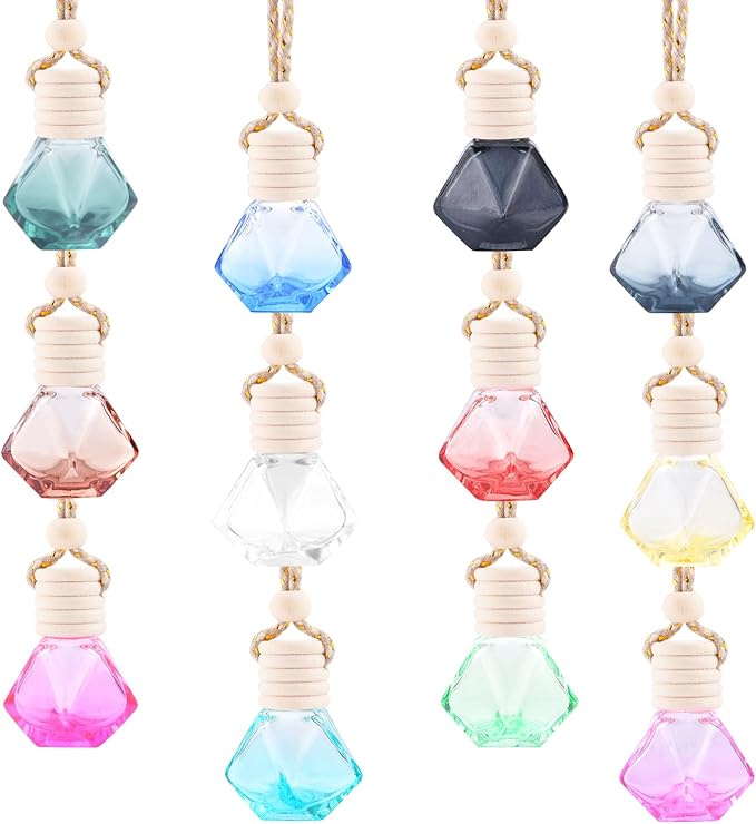 12 Colors Car Hanging Air Freshener Diffuser Bottle Empty Perfume Pendant Aromatherapy Fragrance Essential Oil Diffuser Bottle Auto Ornaments Decor