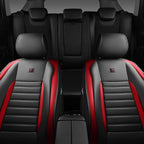 CAR PASS Nappa Leather Car Seat Covers Front Seats, Luxury Seat Protector for Cars, Waterproof Anti-Slip Seat Cushion Armrest Compatible Airbag Universal for Sedan SUV Pick-up Truck Auto, Black Red