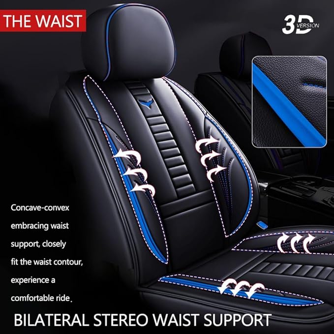 for Toyota RAV4 2008-2025 Car Seat Covers, Full Coverage Customized Seat Covers Premium Leather Waterproof Stain-Resistant Easy to Install (Front Set with Pillows, Black&Blue)