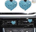 2PCS Bling Heart Air Vent Clips, Heart Car Accessories, Bling Heart Charm Air Conditioning Outlet Clip, Car Decor Air Fresheners Vent Clips Universal Fit for Women and Girls (Lake blue)