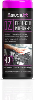 Suds Lab DZ Protective Interior Wipes, Interior Shield Car Protectant Wipes, Clean and Protect Automotive Surfaces from UV Damage, Fading, and Dust Buildup, Natural Matte Polish, 40 count