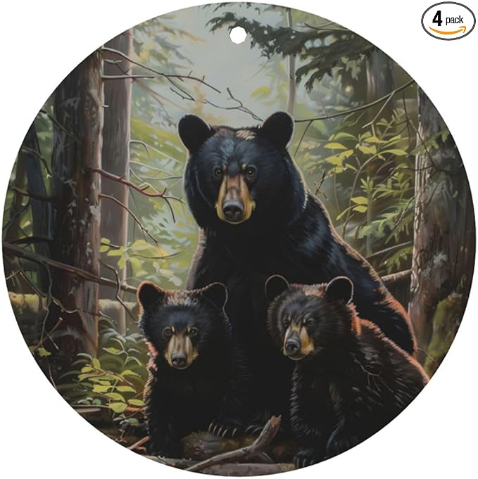 Car Air Fresheners Cards - Set of 4 Pieces with Stylish Black bear family Print - Long-Lasting Fragrance for Your Vehicle