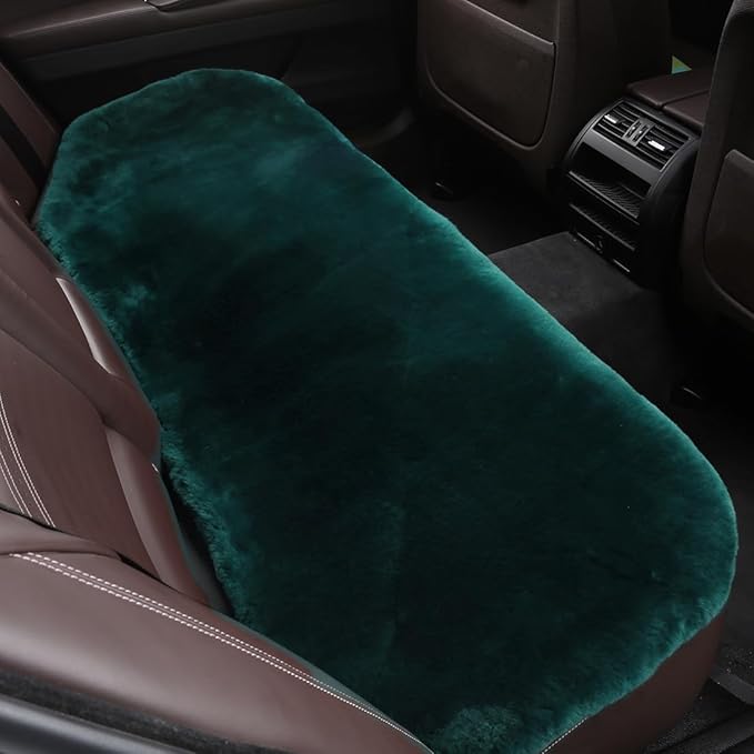 OGLAND Fluffy Genuine Australia Sheepskin Car Back Seat Cover for Auto Rear Interior Accessories Seat Cushion with Soft Fuzzy Wool Natural Fur Non-Slip (Alpine Green, Back)