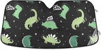 Dinosaur Windshield Sun Shade Blocks UV Rays Green Dino Visor Protector Accordion Folding Galaxy Black Sun Reflector Auto Sunshade for Car Truck SUV to Keep Your Vehicle Cool