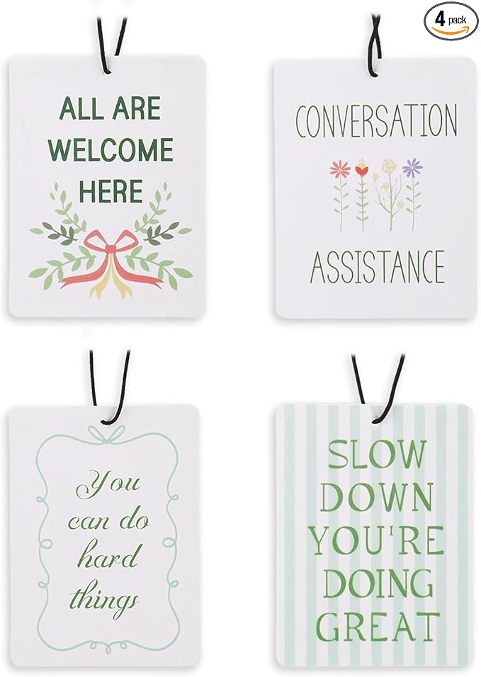 4pcs Green Christian Car Air Freshener, Portable Religious Cute Hanging Decor Floral Bible Verses Car Hanging Air Freshener for Women Girls Closet Drawer Auto Accessories (4 Styles)