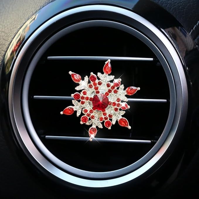 Bling 4Pcs Snowflake Air Vent Clips Car Air Freshener Outlet Clips Bling Rotatable Snowflake Car Vent Decorations Stress Relief Auto Accessories Toy Refillable (Red)