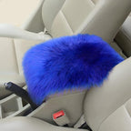 Furry Auto Center Console Cover Pad, 11.8"x7.8" Soft Sheepskin Wool Armrest Cushion, Fluffy Vehicle Armrest Seat Box Protector, Car Interior Accessories for Women Men (Deep Blue)