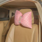 Car Headrest Pillow Pink Sparkly Bling Rhinestone Accessories for Women Bow Seat Neck Support Pillow for Travel Driver Chair Head Rest 2pcs