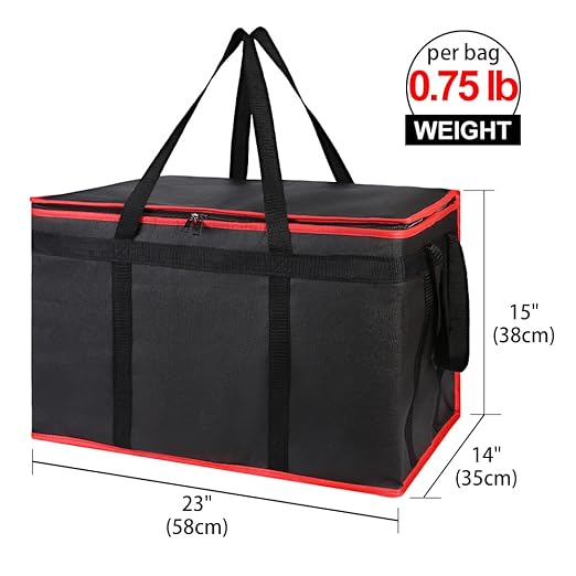 Bodaon 4-Pack Cooler Insulated Food Delivery Bag, Rideshare Delivery Bag, XXX-Large Thermal Bags for Catering/Hot Pizza, Travel/Camping Essentials/Picnic/Grocery Reusable Warmer Frozen, Black-Red Edge