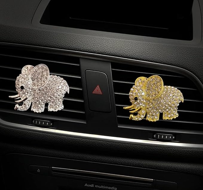 Car Decor Fresheners for Women - Bling Accessory, Air Outlet Decor, Aromatherapy Vent Clip Charm, Air Freshener Set of 4 Elephants