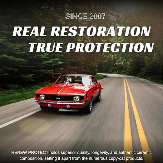 RENEW PROTECT, DASH - Permanent Ceramic-Hybrid Protectant for Interiors, 100% Color Restorer, Coated Leather, Vinyl, Sticky Dash Repair, Low-Glare, UV Block, Dry-Seal-Safe | Interior Protection