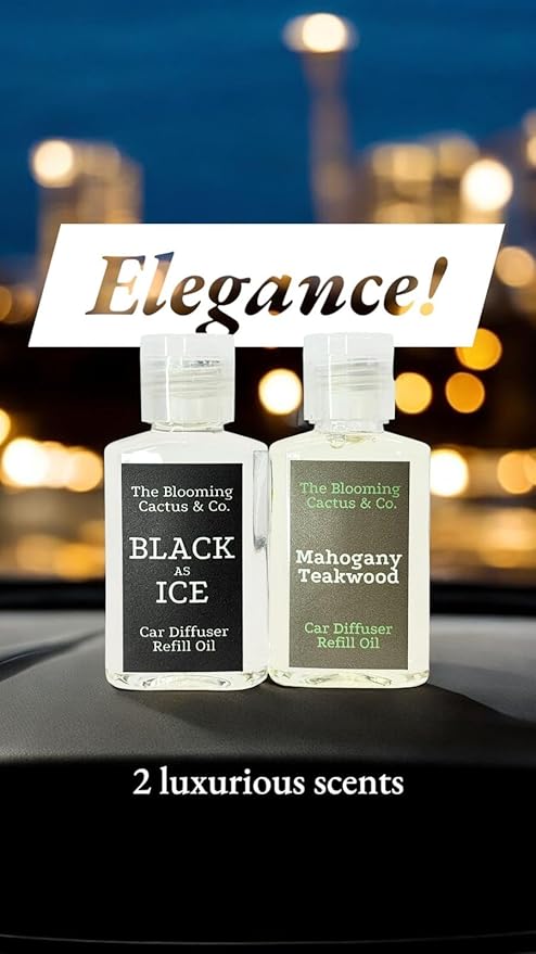 1 OZ Premium Car Diffuser Refill Oil – 2 Pack Long Lasting Fragrance Oil for Car, Home & Office | Compatible with Most Diffusers | Fresh, Pleasant Scent for Every Space (Black Ice + Mahogany Teakwood)