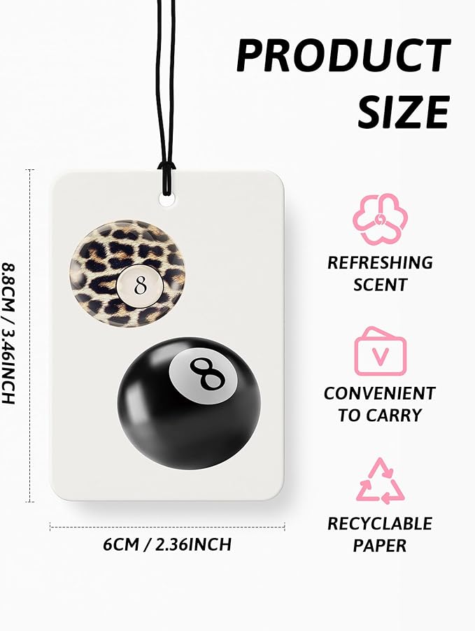 Trendy Leopard Print Car Air Freshener 4 Pcs, Funky Cheetah Print 8 Ball Ace Card Hanging Air Freshener for Cars Closet Drawer, Cheetah Girly Car Accessories Mirror Decor for Women
